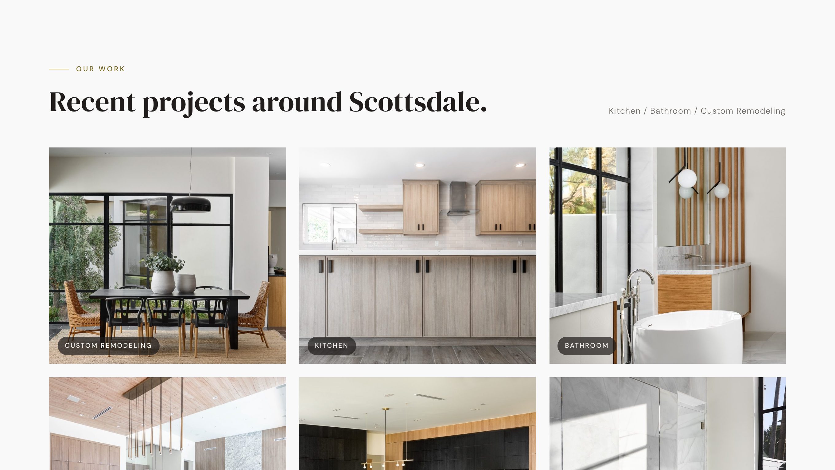 The recent projects section of the new homepage