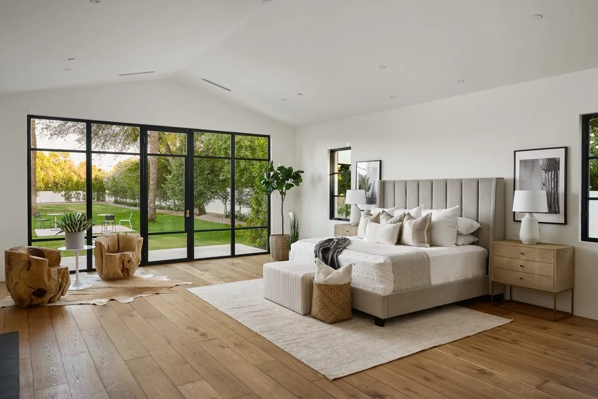 Remodeled bedroom with steel-framed glass doors, Scottsdale