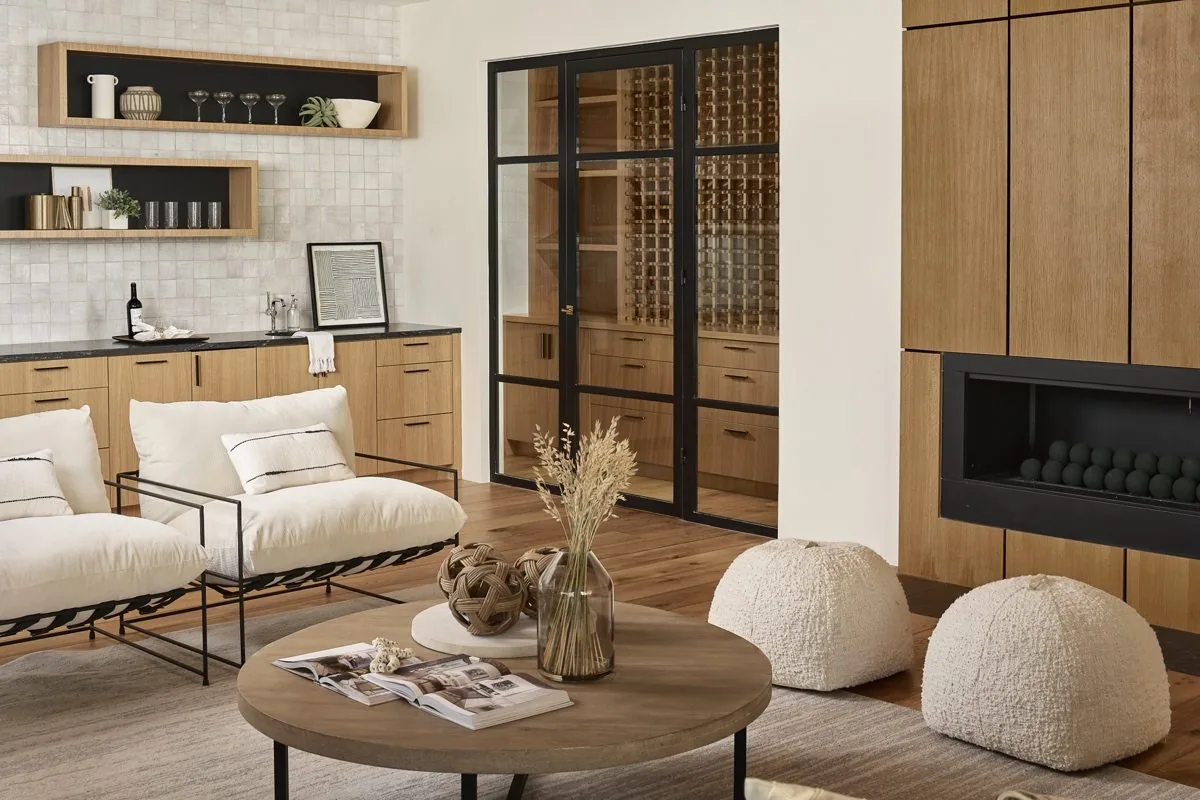 Remodeled living space with custom built-ins